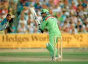 Wasim Akram batting for Pakistan during the World Cup Final b- Old Cricket Photo