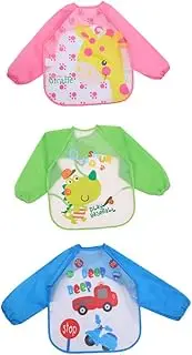 ifundom 3Pcs Long Sleeve Aprons Breathable Eating Bibs for Cooking Painting Messy Activities Easy to Clean Fun Cartoon Design