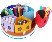 Rotating Art Supply Organizer - Office School Supplies for Kids Desk Organizers and Storage Homeschool Craft Caddy Classroom Organization