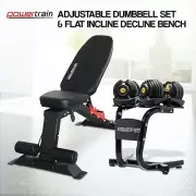 Powertrain 48KG Adjustable Dumbbell Set (Gold) & Stand with Flat Incline Decline
