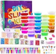 WINLIP Slime Supplies Kit, 135 Pack Slime Making Kit 30 Crystal Slime, Glitter Jars, Charms, Sugar Paper, Foam Beads, Fishbowl Beads, Toy Cups, Slices, Air Dry Clay and Tools for Kids Girls by