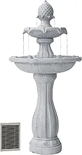 XBrand 44" Tall White Fiberglass/Resin 2-Tiered Solar Water Fountain w/Solar Panel and Auto-Shut Off Pump for Home Garden Yard Decor