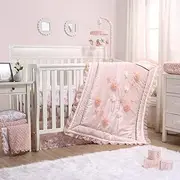 The Peanutshell Brianna Crib Bedding Set for Baby Girls | 3 Piece Pink Floral Nursery Set | Crib Quilt, Crib Sheet, & Dust Ruffle