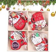 Wooden Christmas Decorations,12X Cartoon Christmas Tree Ornaments - Backpack Ornament, Christmas Cutouts Crafts, Car Pendant for Winter Party, Holiday Party