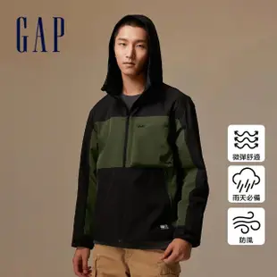 【GAP】男裝 Logo防風防雨連帽外套-黑色(769918)