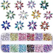 TecUnite 1200 Pieces 12 Colors Shiny Nail Art Rhinestones Flat Back Nail Gems Decorations Supplies with Box (Horse Eye Rhinestones)