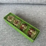 Burton and Burton Napkin Rings Christmas Wreaths Bells Rhinestone Enamel NEW