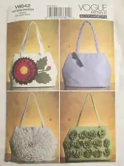 Vogue 8642 Accessories Lined Handbags Pattern Floral Embellishments Craft Bags