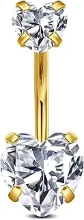 [CIZME] 14G Titanium Belly Button Rings for Women Men Hypoallergenic Heart Cubic Zirconia Belly Navel Rings Jewelry Gold Pretty Double Sparkle Body Piercing Barbells 10mm