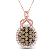 14k Rose Gold Round Brown Diamond Oval Cluster Pendant 7/8 Cttw