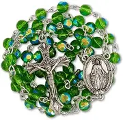[Nazareth Store] New Catholic Green Rosary Crystal Beads Necklace Holy Mary & Crucifix Jerusalem