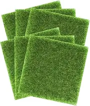 YARNOW 6Pcs Decorative Artificial Grass Mats Durable Faux Lawn Pads for Miniature Garden Home Decor and Fairy Garden Accessories