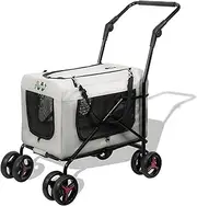 Pet Stroller with Detachable Wheels, Cat Carrier Dog Carrier, Adjustable Mesh Windows, Portable Pet Travel Bag, Travel Foldable Pet Carrier for Small Cat and Dog (Beige)