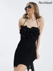 River Island Black Corsage Halter Mini Dress (H61468) | $111