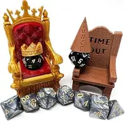 MunnyGrubbers - Dice Jail - Time Out Chair & Dunce Hat - Chair of Shame - Crit Crown & Lucky Throne - (Random 7PC D20 Dice Set Included) - Gift for Dungeons and Dragons - DND - D&D - (Combo 1)