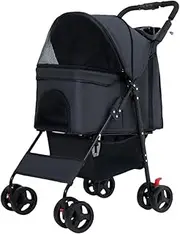 Dog Pram Lightweight Pet Cat Stroller Folding Pet Stroller for Small Medium Dogs & Cats, Pet Travel Carrier Cart Premium Dog Strollers Carriage Pushchair with Cup Holder(Nero)