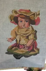 Hand painted Needlepoint Canvas/ Doll/ Provincial Arts Ltd/ 13.25”x 20”