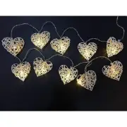 50 White 3D Hollowed Rattan Heart-Shaped 5M LONG String Fairy Lights, Battery (AA) Indoor & Outdoor Decorations Wedding Valentines Romantic Room Table