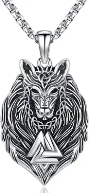 Viking Wolf Celtic Knot Necklace Gifts for Men Women 925 Sterling Silver 22"+2"