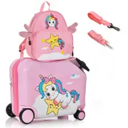 Costway 2pcs Ride-on Luggage Set 18" +12" Backpack Unicorn Travel Trolley Suitcase Set Carry On Bag Xmas Gift
