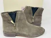 New Clarks Khaki Suede Ankle Boots Cabaret Ruby Khaki 8.5 NIB Side Zip Detail