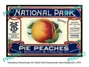OLD POSTCARD SIZE PHOTO OF GETTYSBURG PENNSYLVANIA NATIONAL PEACHES POSTER 1930