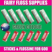 600 Pack Cotton Candy Buy Direct Sugar Kids GREEN FLOSSINE & FAIRY FLOSS STICKS