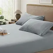 Sheets & Pillowcase, 1200TC Breathable and Ultra Soft Queen Size Bed Sheets Set with Fitted Deep Pockets 40cm, 1 Bedding Fitted Sheets & 2 Pillowcases (Grey, Queen)