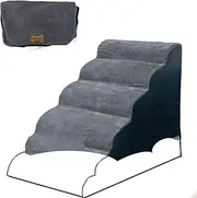 Pet Steps Cover for Small Dogs and Cats, Portable Foam Dog Ramp Stairs for Couch, Sofa, and High Bed Climbing - Grey 5-Step 33.1" L x 15.8" W x 22.9" H (Cover Only)