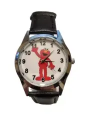 Elmo Character Black Leather Band Wrist Watch