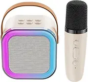 Karaoke with Wirel Microphone Portable for Adults & BT Karaoke Speaker Lights Speaker Expandable 64G TF Card Type-C Headphone Auxin ing for Party Meeting Beige A-Karaoke & 1xWirel Microphone