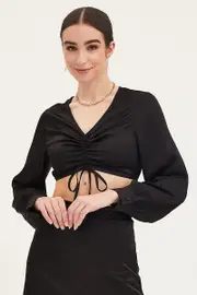 Black Crop Top Long Sleeve - Size 14, Women's Top