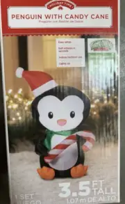 Penguin with Candy Cane Gemmy AirBlown Christmas Inflatable Decoration LED 3.5ft