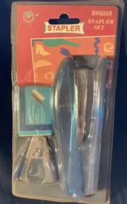 Vtg 90’s Blue Stapler Desk Set Model BH8509 Staples & Remover NIB Clear Lucite