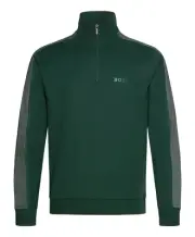 BOSS Quarter Zip Pullover Tracksuit Jacket Sweater with Logo in Green - Size M