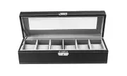 6 Slot PU Leather Watch Box Display Case Organizer Glass Jewelry Storage - Single layer