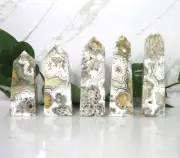 Gold Crazy Lace Agate Crystal Tower Set with Matching Banding White Banded Agate