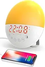 Wake Up Light Sunrise Alarm Clock, Sunrise Simulation/7 Color Light/FM Radio/Snooze/Dual Alarms, Super Loud Alarm Clock for Heavy Sleepers Bedroom Desk