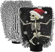 XYMZR Skeleton Funny Hat Christmas Absorbent Microfiber Car Wash Mitt, Funny Cute Anime Scratch Free for Cars Cleaning, Home Cleaning Mitts, 2 Pack, 10.24” L x 7.09” W