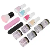 Nail Dipping Powder Set Nail Art Powder Top Base Coat Gel Dust Brush Tool Set