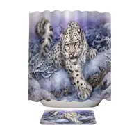 Wildlife Drawings Snow Forest White Leopard Shower Curtain