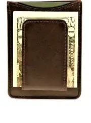 BROWN MAGNETIC Real Leather MONEY CLIP Credit Thin Wallet Flat Front Pocket New