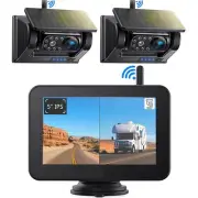 2 Solar Wireless Backup Camera 5" Car DVR Split Monitor Magnetic RV for Trailer