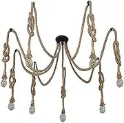 Spider Lamp Hemp Rope Pendant Light Vintage Ceiling Light Industrial Iron Metal Ceiling Lamp Rustic Farmhouse Chandelier for Dining Room Hanging Lights Kitchen Island Lighting (8)