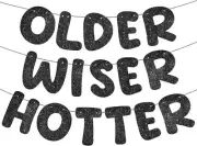 Fulmoon Set of 3 Pre Strung Older Wiser Hotter Glitter Banner Funny Black