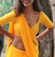 Yellow Chiffon Saree Blouse Bollywood-Style for Wedding & Party Wear