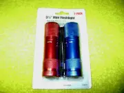 Mini LED Aluminum Flashlight 2 pack 3 1/2 INCH LONG RED & BLUE NEW NICE