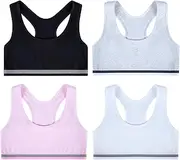 [Lancry] Crop Tops for Girls Age 7-14 Years Soft Cotton Unpadded Racerback Kids Bra Sports Training Bras (Pack of 4, Black+White+Grey+Pink, 12-14 Years), Multicoloured, 12-14 Jahre