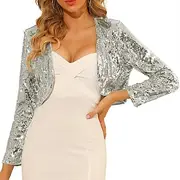 Women's Sequin Jacket Bolero Coats Sparkle Shine Long Sleeve Open Front Cropped Cardigan Shrug Sequined Fall Wedding Guest Wraps With Glitter For Wedding dres