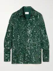 [Erdem] Erdem - Sequined Chiffon Shirt - Dark green - UK 14 UK 14 Green